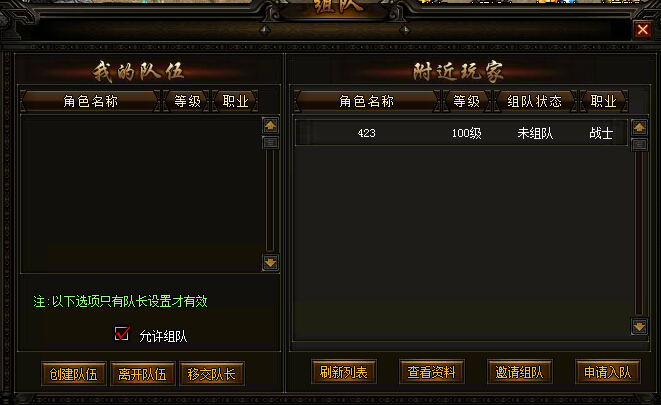 页游私服组队系统